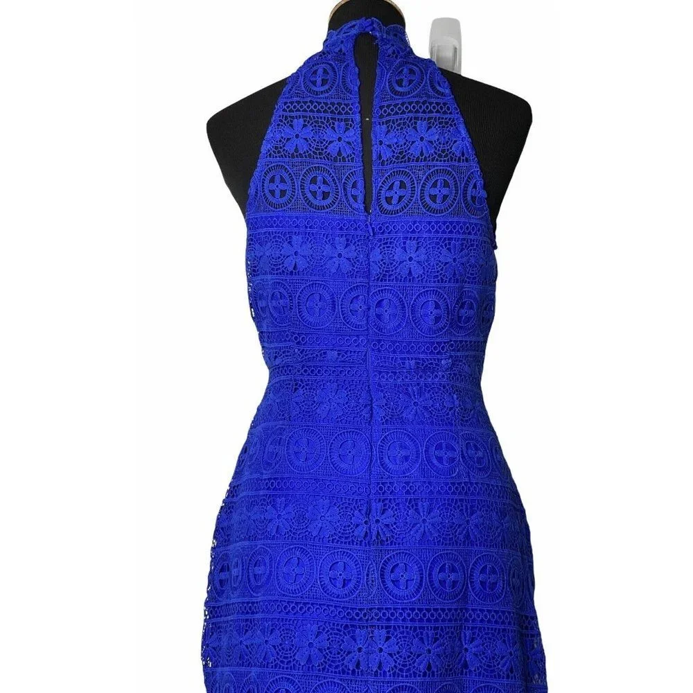 BB Dakota Women's Navy Blue Halter Sleeveless‎ Lace Sheath Pencil Dress Size 0